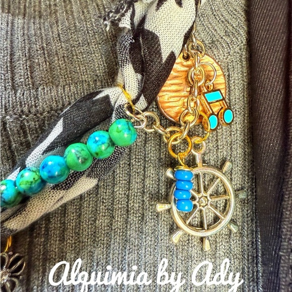 Black and white bandanna scarf charms turquoise citrine necklace - Picture 5 of 5